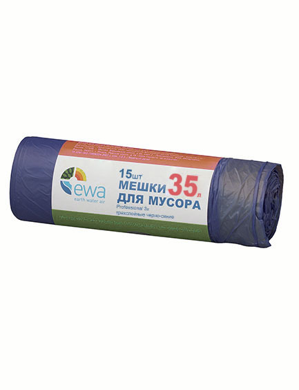 EWA мешки для мусора 35 л сине-черные Professional 3х трехслойные