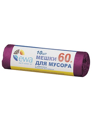 EWA мешки для мусора 60л вишневые Premium с завязками